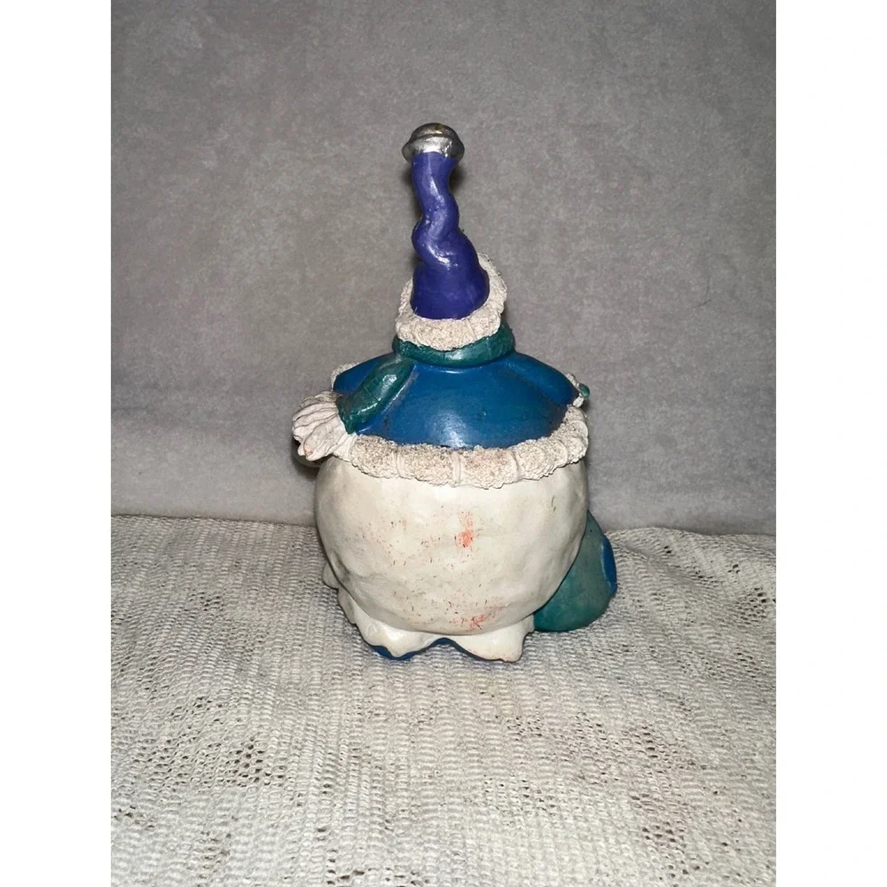 Adorable Christmas Snowman Figurine Blue Stars Scarf Bells‎ Festive Decor